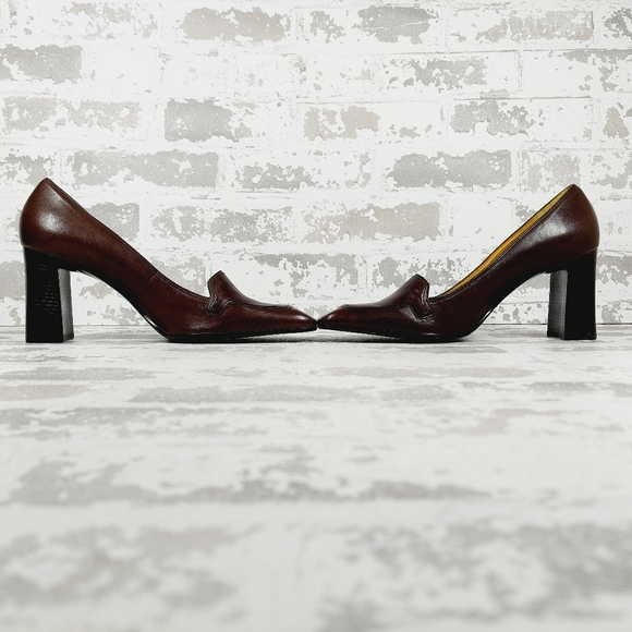 Nine West Nehemy Brown Leather Slip On Square Toe Block Heel shoes - Picture 7 of 12